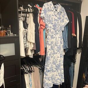 Elegant Blue and White Floral Dress